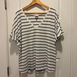 A New Day Black and White Striped V-Neck Top